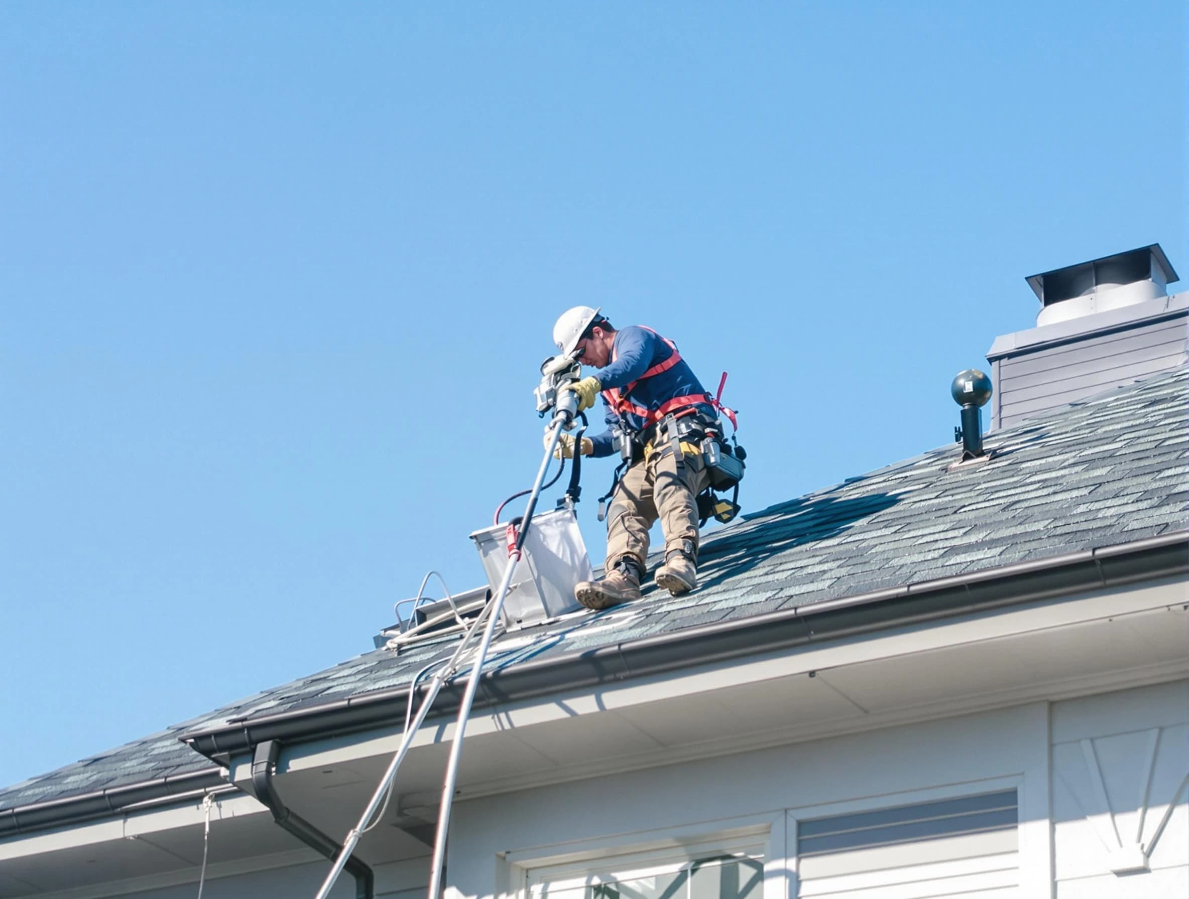 Ashland City Dryer Vent Cleaning certified technician cleaning a roof-mounted dryer vent system in Ashland City