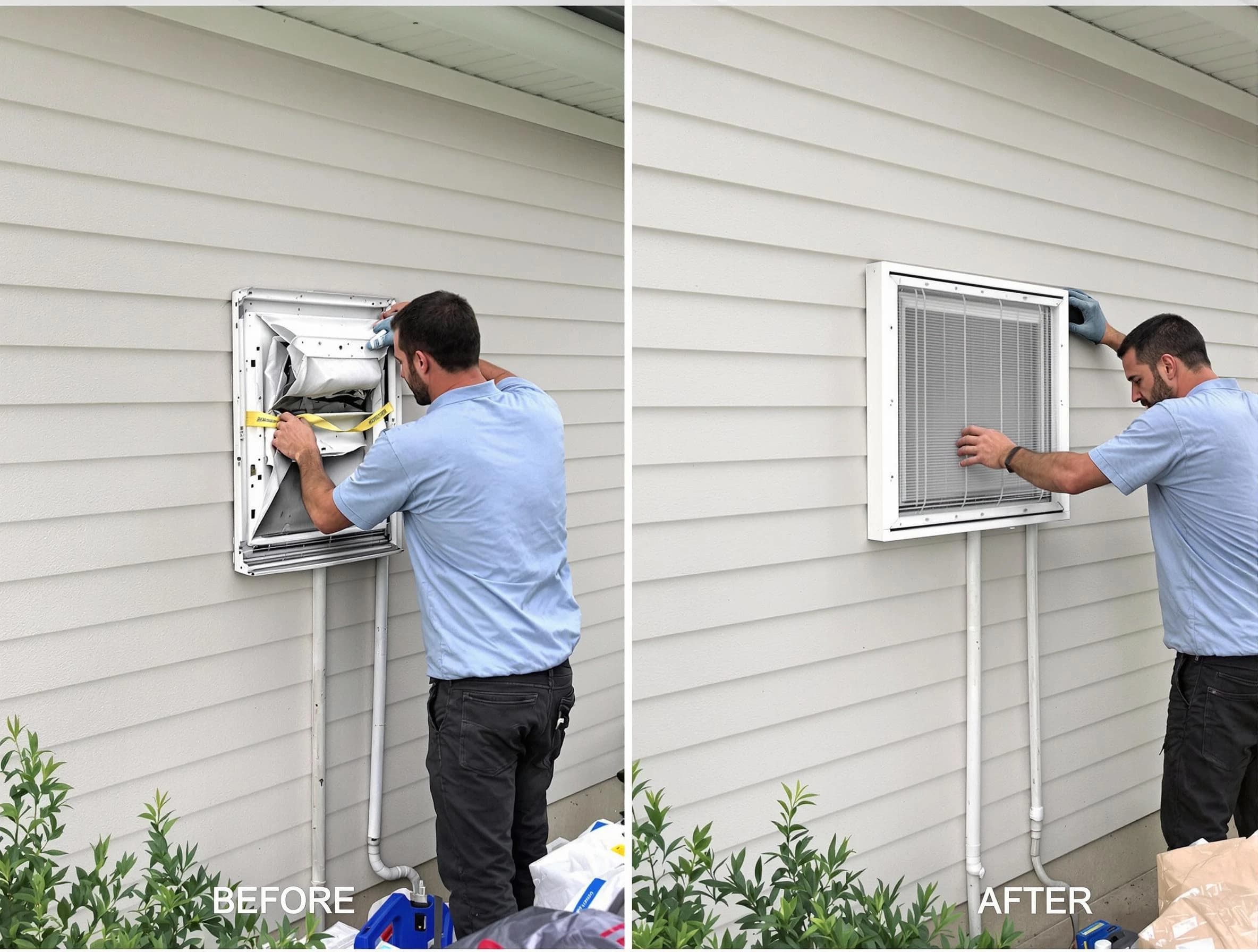 Ashland City Dryer Vent Cleaning technician installing high-quality dryer vent cover at a residential property in Ashland City
