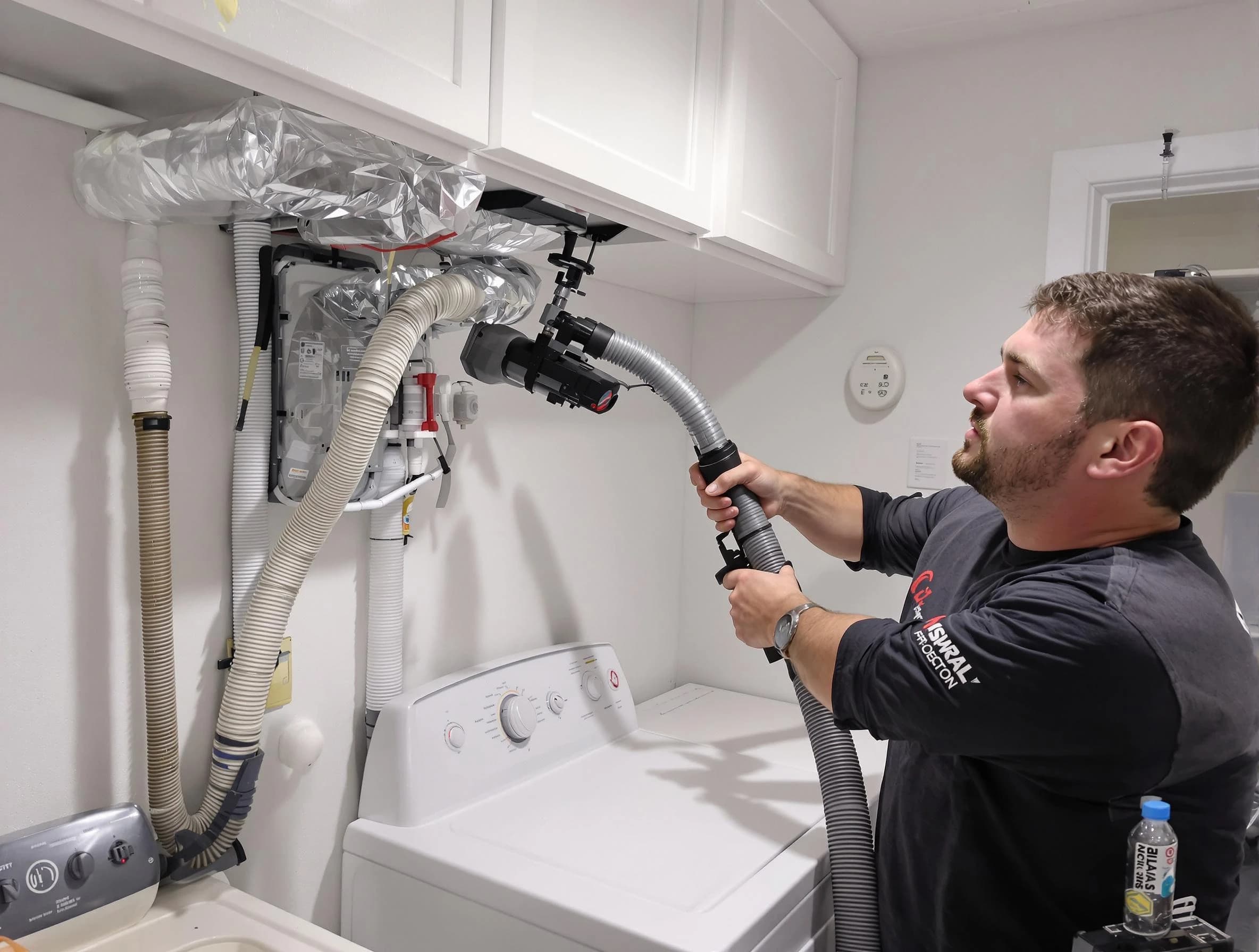 Ashland City Dryer Vent Cleaning certified technician performing safety-focused gas dryer vent cleaning in Ashland City
